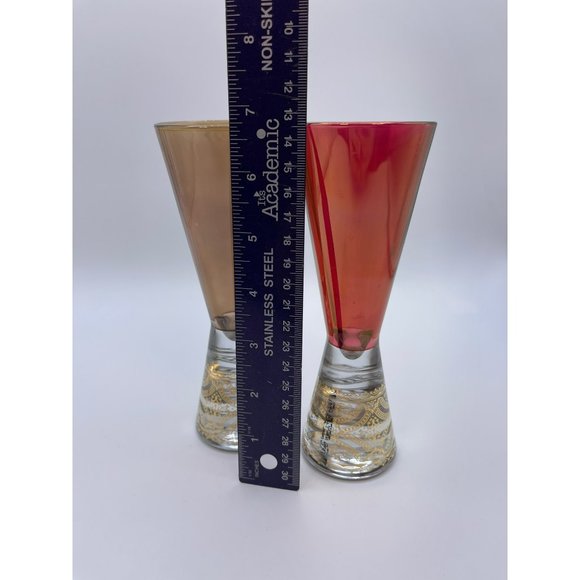 Pair of Beautiful, Modern, Gold Filigree Champagne Flutes, Heavy Bottom, 6 3/4” - Picture 7 of 9